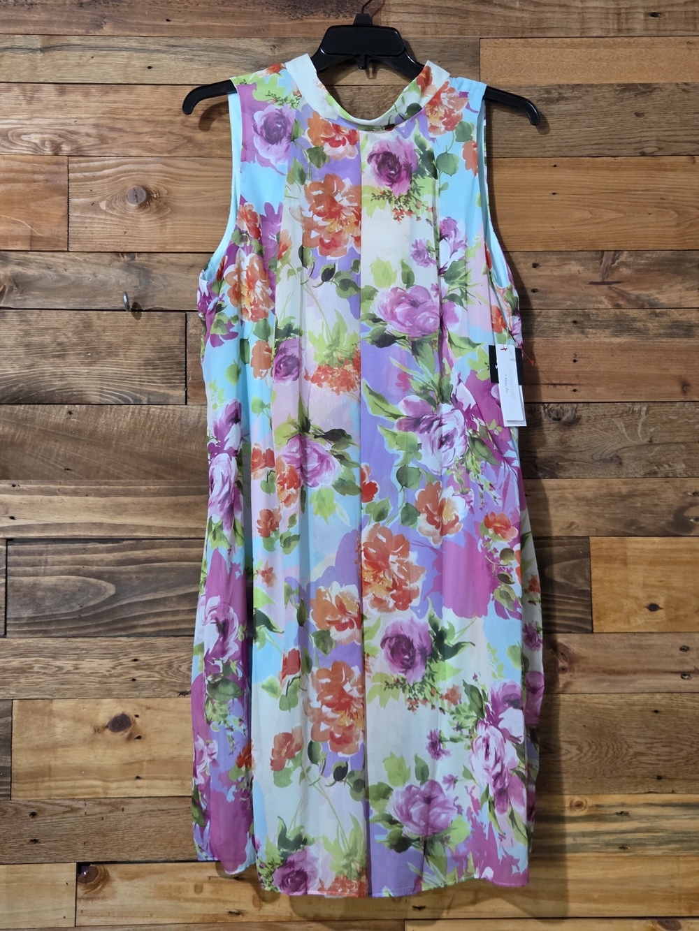 Signature by Robbie Bee 16W Floral Sheer Lined Pleated Tie Back Dress Boho